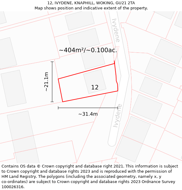 12, IVYDENE, KNAPHILL, WOKING, GU21 2TA: Plot and title map