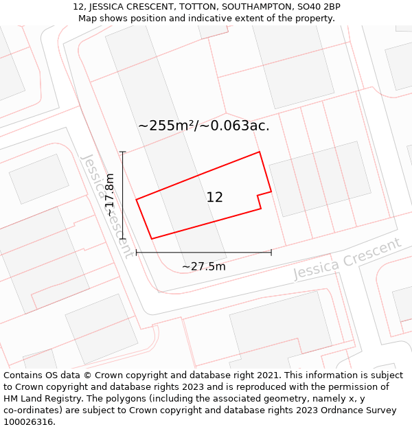 12, JESSICA CRESCENT, TOTTON, SOUTHAMPTON, SO40 2BP: Plot and title map