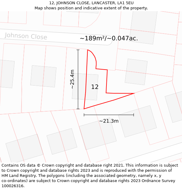 12, JOHNSON CLOSE, LANCASTER, LA1 5EU: Plot and title map