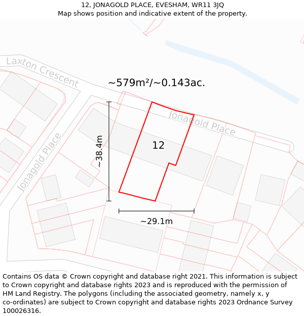 12, JONAGOLD PLACE, EVESHAM, WR11 3JQ: Plot and title map