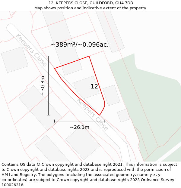 12, KEEPERS CLOSE, GUILDFORD, GU4 7DB: Plot and title map