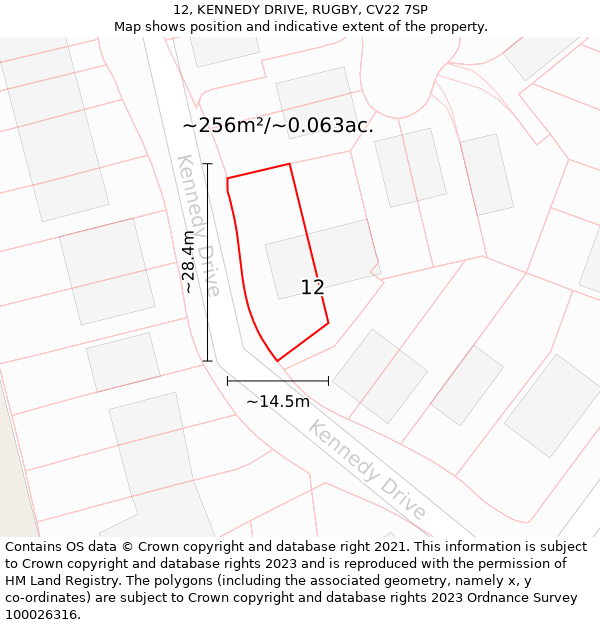 12, KENNEDY DRIVE, RUGBY, CV22 7SP: Plot and title map