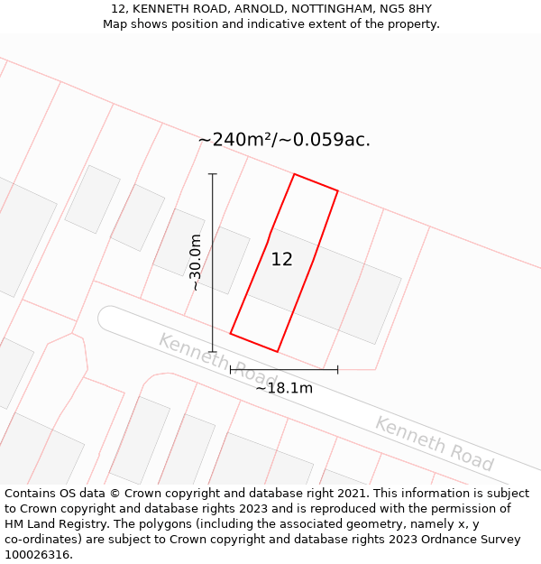 12, KENNETH ROAD, ARNOLD, NOTTINGHAM, NG5 8HY: Plot and title map