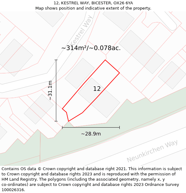 12, KESTREL WAY, BICESTER, OX26 6YA: Plot and title map