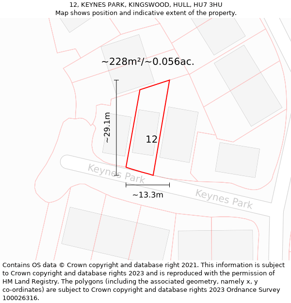 12, KEYNES PARK, KINGSWOOD, HULL, HU7 3HU: Plot and title map