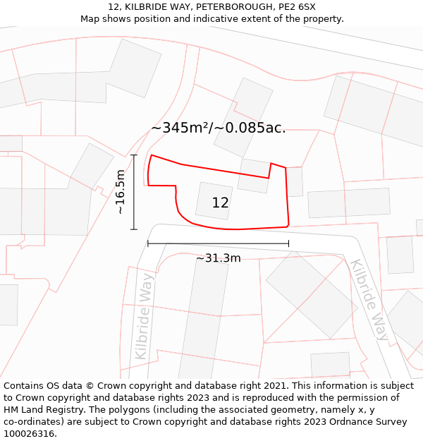 12, KILBRIDE WAY, PETERBOROUGH, PE2 6SX: Plot and title map