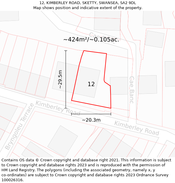 12, KIMBERLEY ROAD, SKETTY, SWANSEA, SA2 9DL: Plot and title map