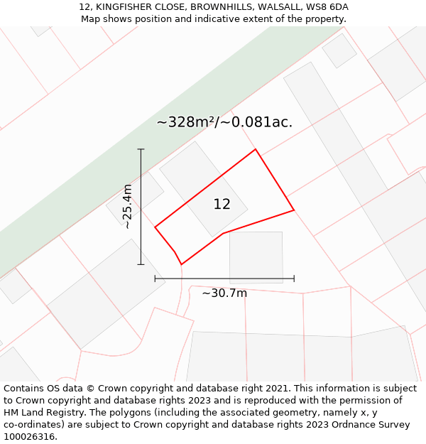 12, KINGFISHER CLOSE, BROWNHILLS, WALSALL, WS8 6DA: Plot and title map