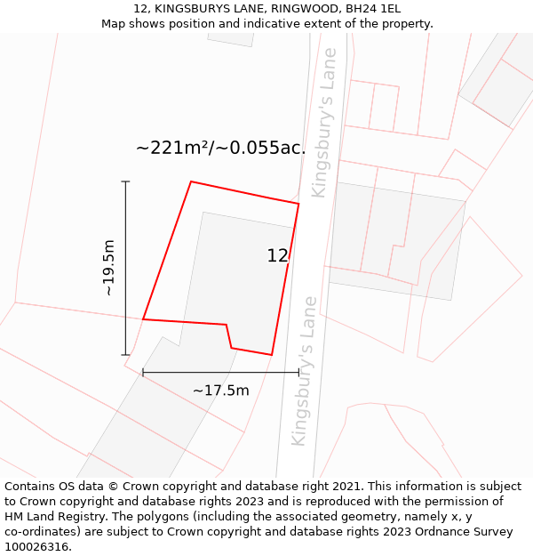 12, KINGSBURYS LANE, RINGWOOD, BH24 1EL: Plot and title map