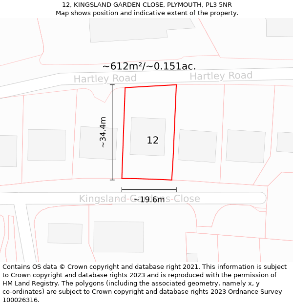 12, KINGSLAND GARDEN CLOSE, PLYMOUTH, PL3 5NR: Plot and title map