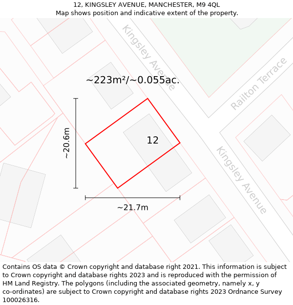 12, KINGSLEY AVENUE, MANCHESTER, M9 4QL: Plot and title map