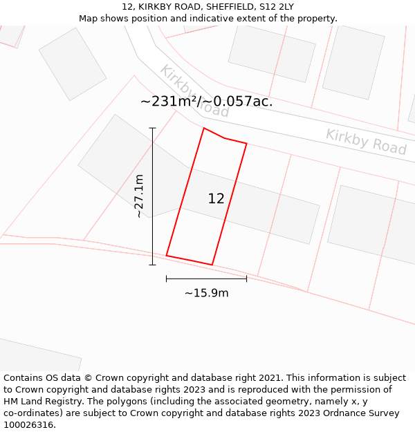 12, KIRKBY ROAD, SHEFFIELD, S12 2LY: Plot and title map