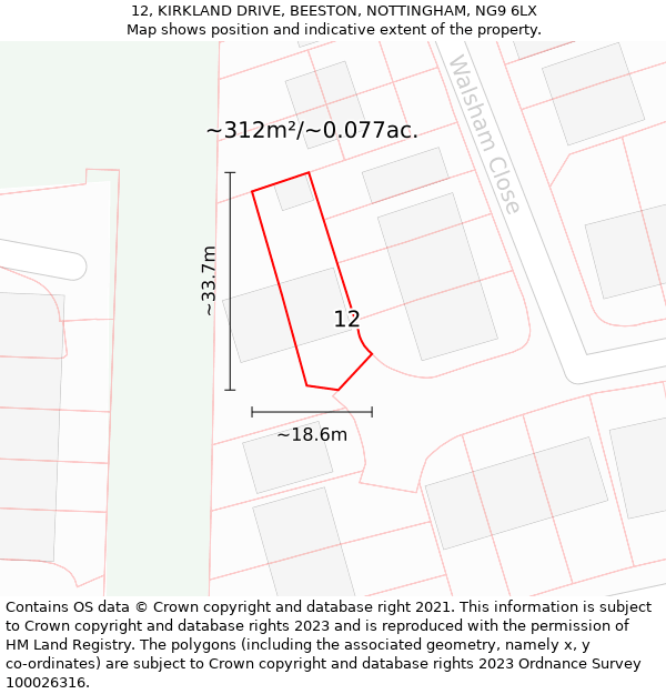 12, KIRKLAND DRIVE, BEESTON, NOTTINGHAM, NG9 6LX: Plot and title map