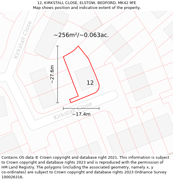 12, KIRKSTALL CLOSE, ELSTOW, BEDFORD, MK42 9FE: Plot and title map