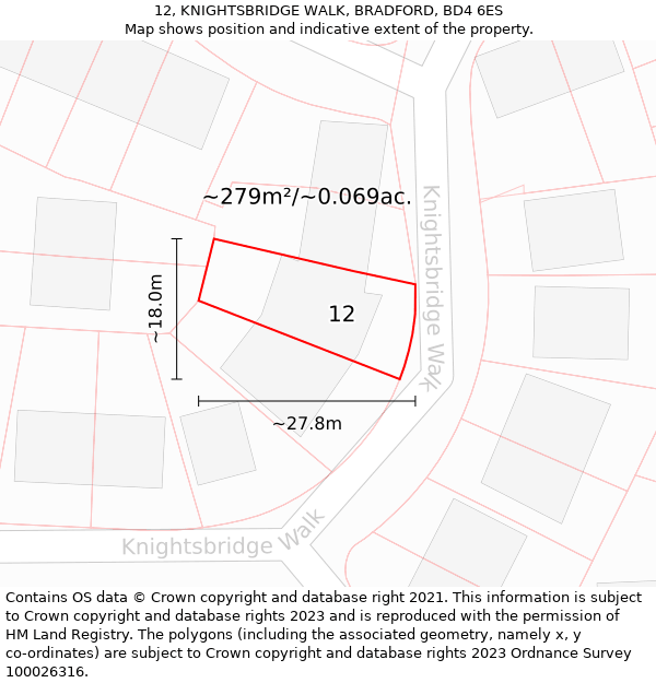 12, KNIGHTSBRIDGE WALK, BRADFORD, BD4 6ES: Plot and title map