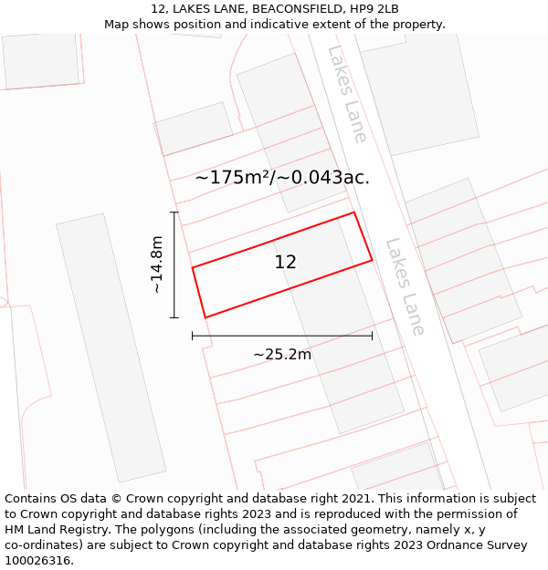 12, LAKES LANE, BEACONSFIELD, HP9 2LB: Plot and title map