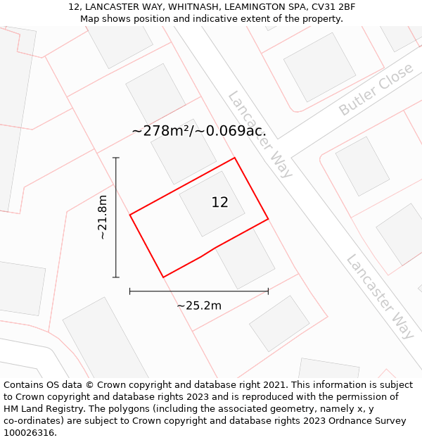 12, LANCASTER WAY, WHITNASH, LEAMINGTON SPA, CV31 2BF: Plot and title map