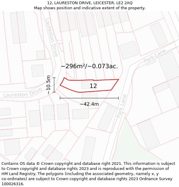 12, LAURESTON DRIVE, LEICESTER, LE2 2AQ: Plot and title map