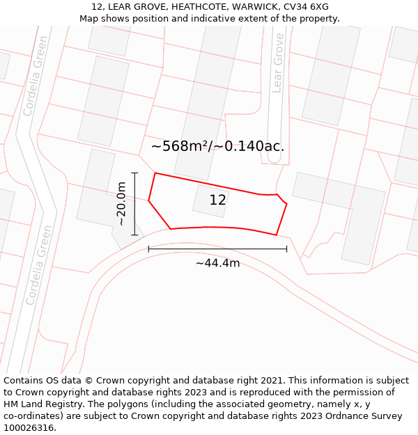 12, LEAR GROVE, HEATHCOTE, WARWICK, CV34 6XG: Plot and title map