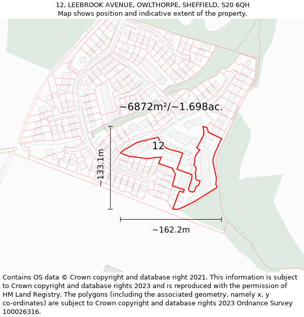 12, LEEBROOK AVENUE, OWLTHORPE, SHEFFIELD, S20 6QH: Plot and title map