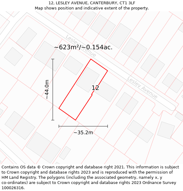 12, LESLEY AVENUE, CANTERBURY, CT1 3LF: Plot and title map