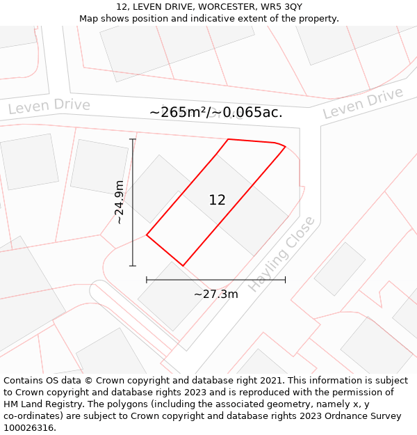 12, LEVEN DRIVE, WORCESTER, WR5 3QY: Plot and title map