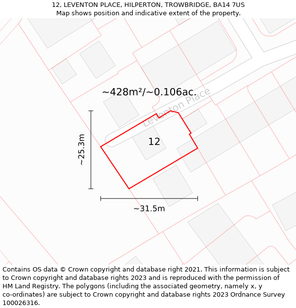 12, LEVENTON PLACE, HILPERTON, TROWBRIDGE, BA14 7US: Plot and title map