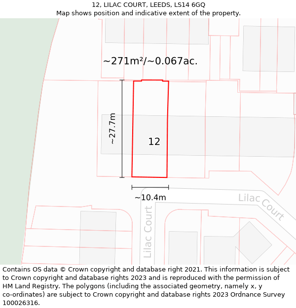 12, LILAC COURT, LEEDS, LS14 6GQ: Plot and title map