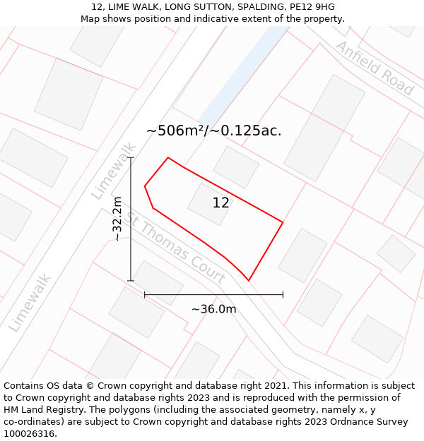 12, LIME WALK, LONG SUTTON, SPALDING, PE12 9HG: Plot and title map