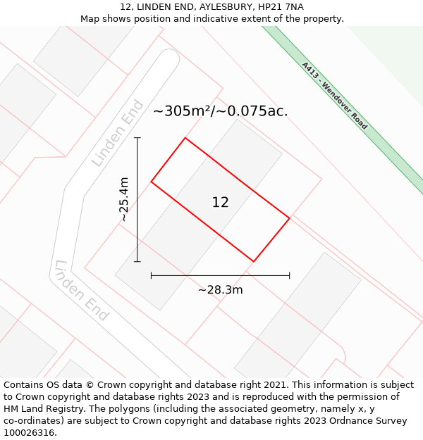 12, LINDEN END, AYLESBURY, HP21 7NA: Plot and title map