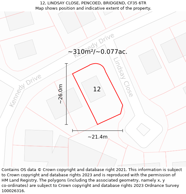 12, LINDSAY CLOSE, PENCOED, BRIDGEND, CF35 6TR: Plot and title map