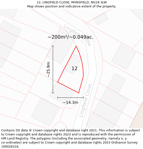 12, LINGFIELD CLOSE, MANSFIELD, NG18 3LW: Plot and title map