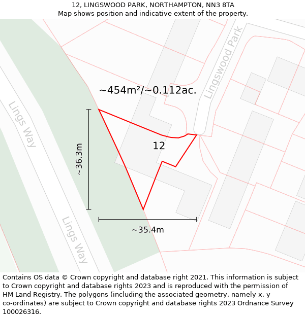 12, LINGSWOOD PARK, NORTHAMPTON, NN3 8TA: Plot and title map