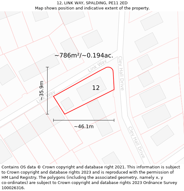 12, LINK WAY, SPALDING, PE11 2ED: Plot and title map