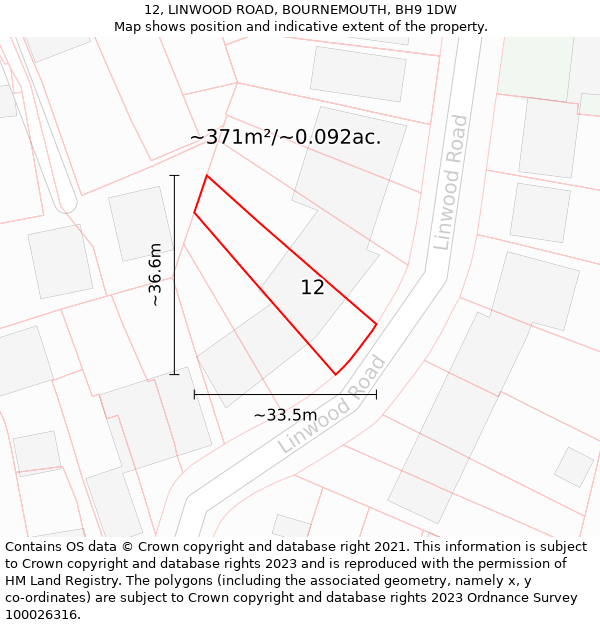 12, LINWOOD ROAD, BOURNEMOUTH, BH9 1DW: Plot and title map