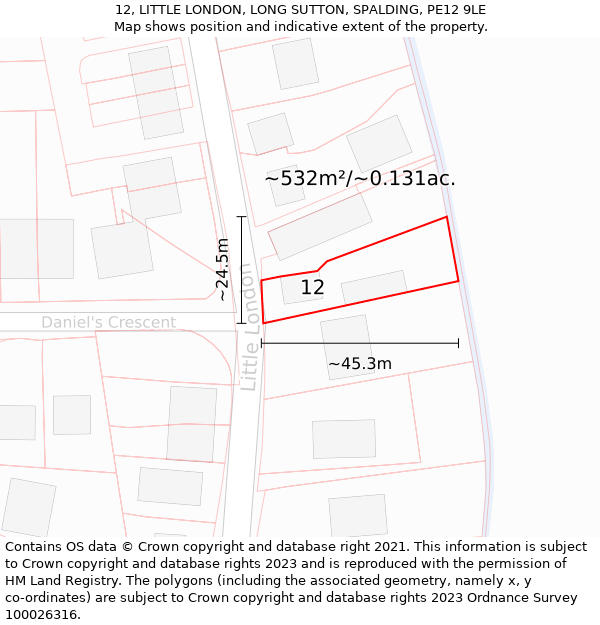 12, LITTLE LONDON, LONG SUTTON, SPALDING, PE12 9LE: Plot and title map