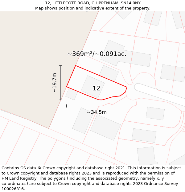 12, LITTLECOTE ROAD, CHIPPENHAM, SN14 0NY: Plot and title map