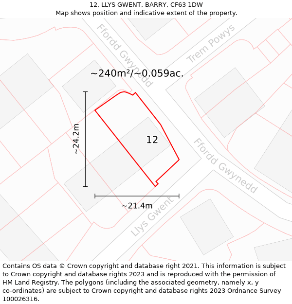 12, LLYS GWENT, BARRY, CF63 1DW: Plot and title map