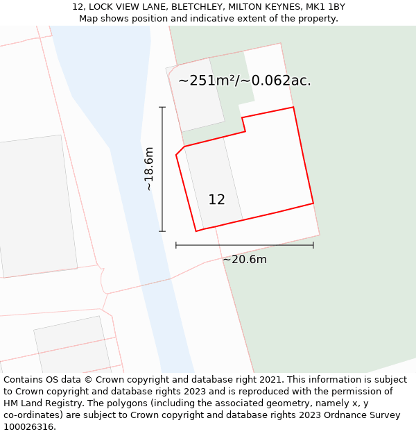 12, LOCK VIEW LANE, BLETCHLEY, MILTON KEYNES, MK1 1BY: Plot and title map