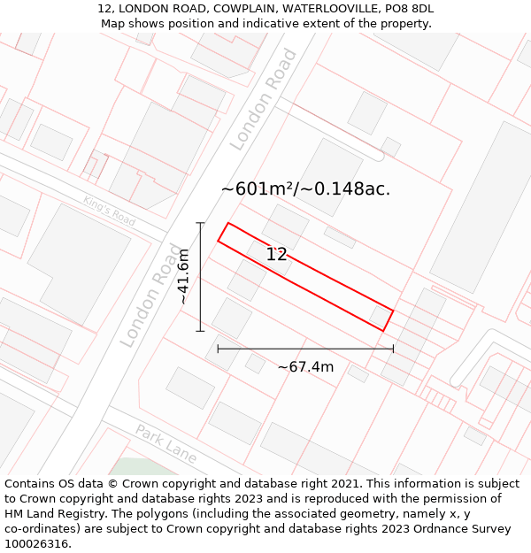 12, LONDON ROAD, COWPLAIN, WATERLOOVILLE, PO8 8DL: Plot and title map