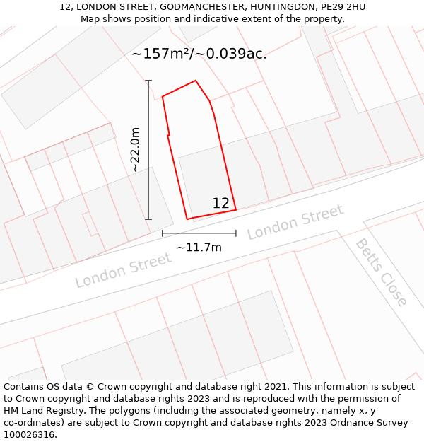12, LONDON STREET, GODMANCHESTER, HUNTINGDON, PE29 2HU: Plot and title map