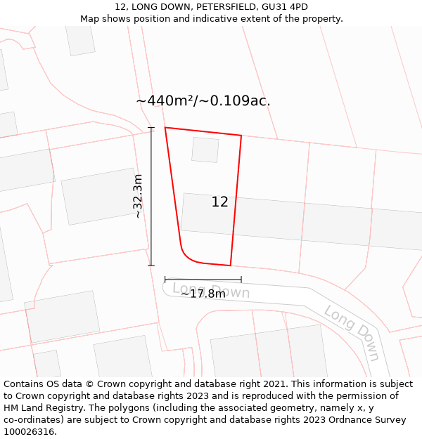 12, LONG DOWN, PETERSFIELD, GU31 4PD: Plot and title map