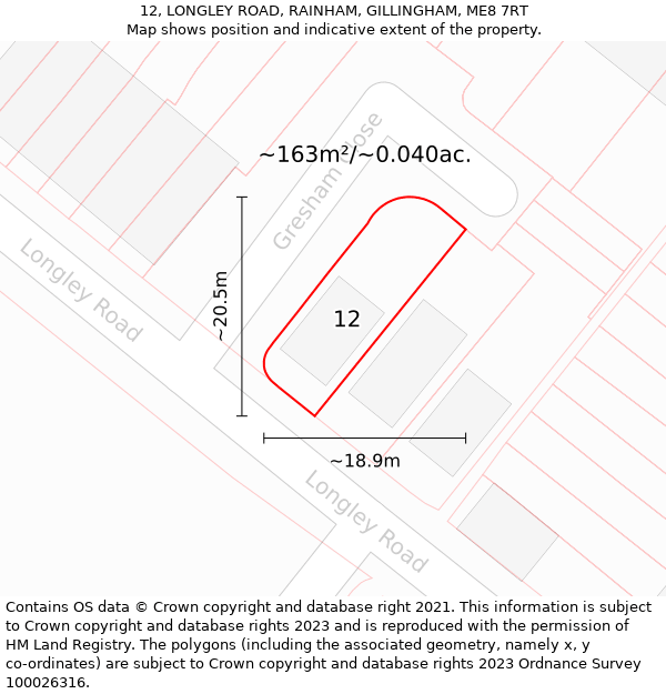 12, LONGLEY ROAD, RAINHAM, GILLINGHAM, ME8 7RT: Plot and title map