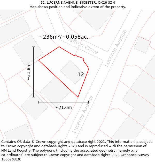 12, LUCERNE AVENUE, BICESTER, OX26 3ZN: Plot and title map