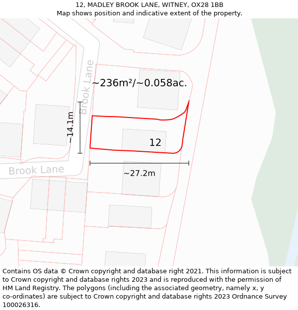 12, MADLEY BROOK LANE, WITNEY, OX28 1BB: Plot and title map