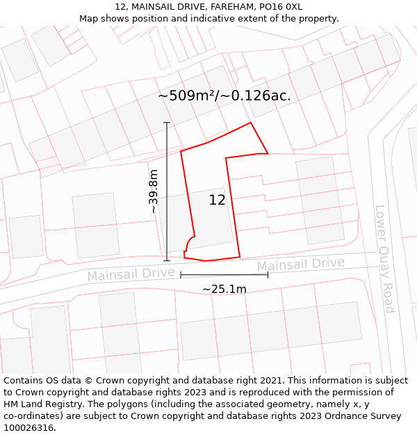 12, MAINSAIL DRIVE, FAREHAM, PO16 0XL: Plot and title map