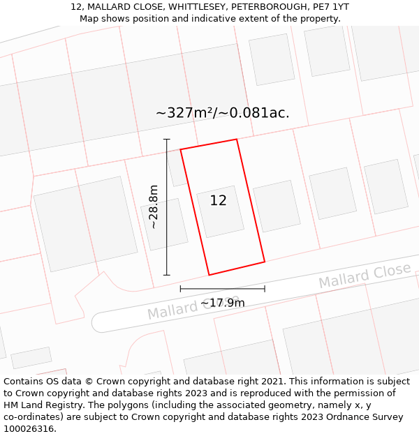 12, MALLARD CLOSE, WHITTLESEY, PETERBOROUGH, PE7 1YT: Plot and title map