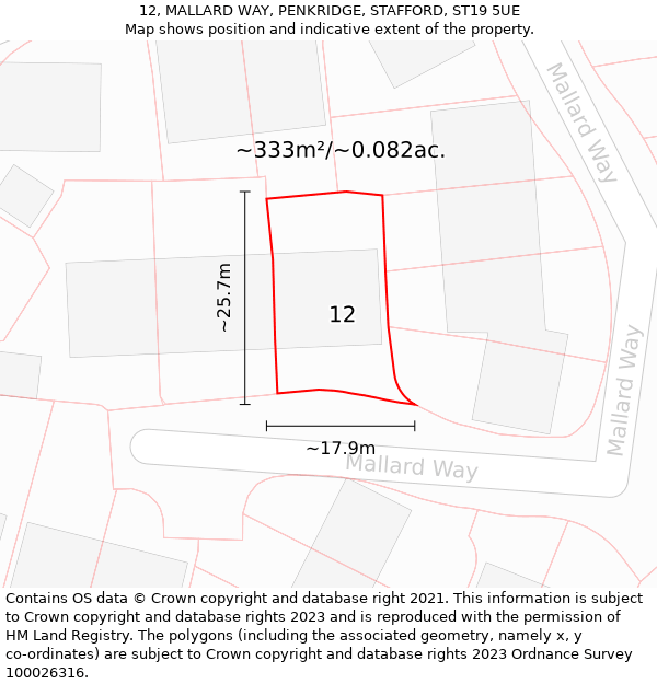 12, MALLARD WAY, PENKRIDGE, STAFFORD, ST19 5UE: Plot and title map
