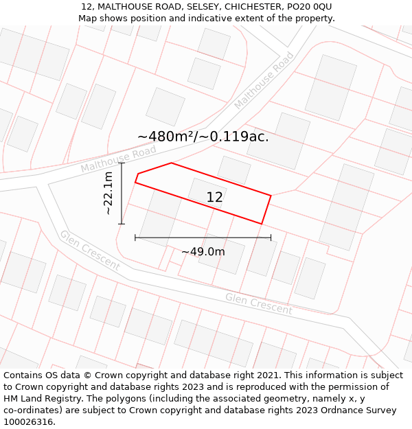 12, MALTHOUSE ROAD, SELSEY, CHICHESTER, PO20 0QU: Plot and title map