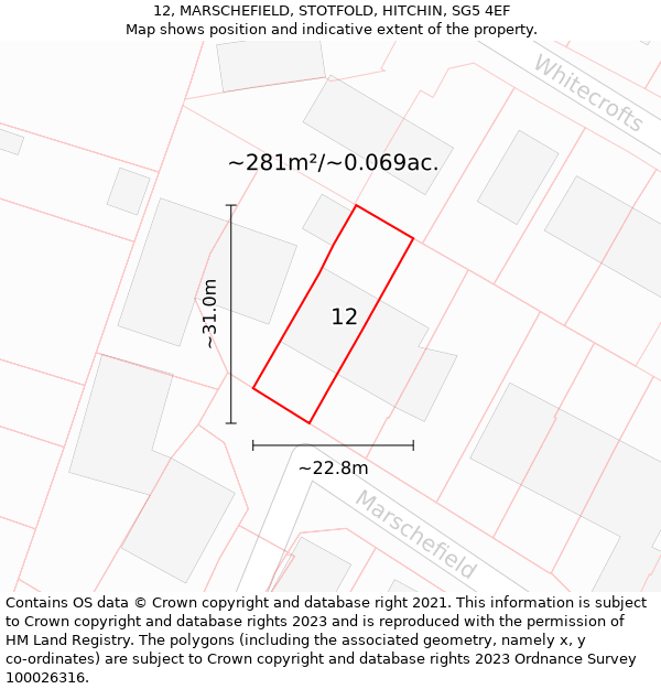 12, MARSCHEFIELD, STOTFOLD, HITCHIN, SG5 4EF: Plot and title map